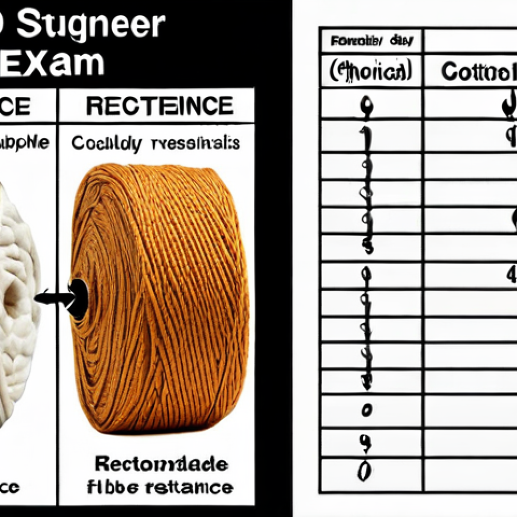 **

Close-up, organized study notes for the Textile Engineer exam, featuring concise keywords, diagrams of fiber structures (cotton, silk, nylon), a mnemonic for fiber properties ("Strength, Elasticity, Heat resistance, Chemical resistance, Abrasion resistance" - "SEHCA"), and a table summarizing natural vs. synthetic fiber characteristics with notes on eco-friendly textiles like recycled and biodegradable fibers.

**