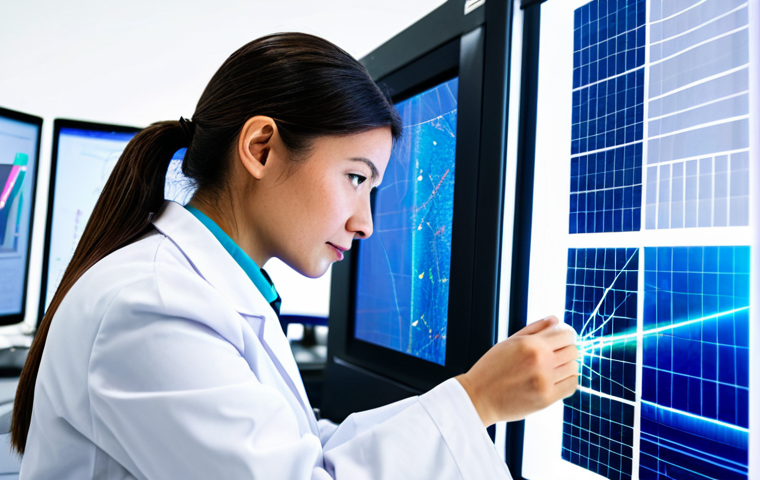 A professional female textile engineer, in a modest lab coat over a fully clothed business suit, meticulously examining an advanced composite textile sample in a brightly lit, futuristic research laboratory. The lab features holographic displays and precision equipment, hinting at automotive and aerospace applications. The engineer's hands are well-formed, showing correct proportions, in a natural pose, reflecting perfect anatomy. The image should convey innovation and high-tech development, safe for work, appropriate content, family-friendly, professional photography, high quality.
