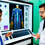A group of diverse professional textile scientists and engineers, fully clothed in modest lab coats and professional dress, working collaboratively in a bright, futuristic textile research laboratory. They are examining smart fabric prototypes displayed on a digital screen, showing biometric data, and holding samples of sustainable, recycled fabrics. The lab features advanced textile machinery and green plant accents, emphasizing innovation and environmental responsibility. Professional photography, high-resolution, sharp focus, vibrant colors, futuristic aesthetic, perfect anatomy, correct proportions, natural pose, well-formed hands, proper finger count, natural body proportions, safe for work, appropriate content, fully clothed, professional.