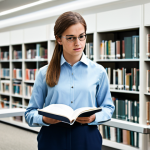 A professional adult female textile engineering student, fully clothed in modest professional attire including a smart blouse and trousers, standing confidently in a modern university library, holding a textbook open to a page with textile diagrams. Her expression is determined and focused. The background is a well-lit study area with subtle hints of textile materials. Professional photography, high resolution, detailed, safe for work, appropriate content, fully clothed, perfect anatomy, correct proportions, natural pose, well-formed hands, proper finger count, natural body proportions, professional, modest, family-friendly.