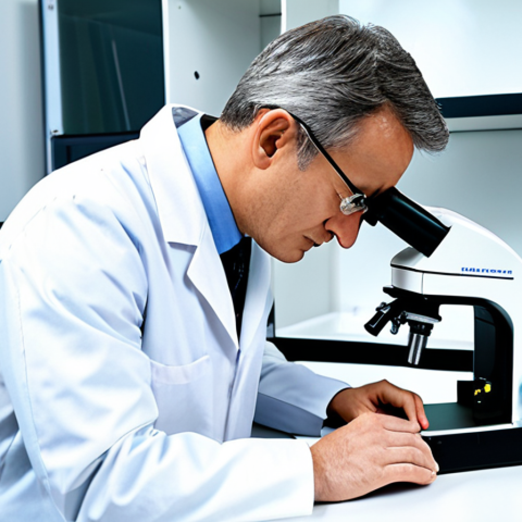 A professional adult textile engineer in a modest lab coat and professional attire, intently examining a fabric sample under a high-magnification microscope in a clean, brightly lit modern research laboratory. Scientific instruments and textile materials are visible in the background. Professional photography, high quality, perfect anatomy, correct proportions, well-formed hands, proper finger count, natural body proportions, safe for work, appropriate content, fully clothed, professional dress.