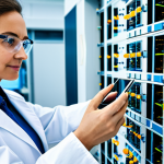 **

"A professional textile engineer in a bright, modern laboratory, examining a high-tech smart textile with embedded sensors, fully clothed in appropriate lab attire, safe for work, perfect anatomy, correct proportions, natural pose, close-up shot, family-friendly, professional lighting, high quality."

**