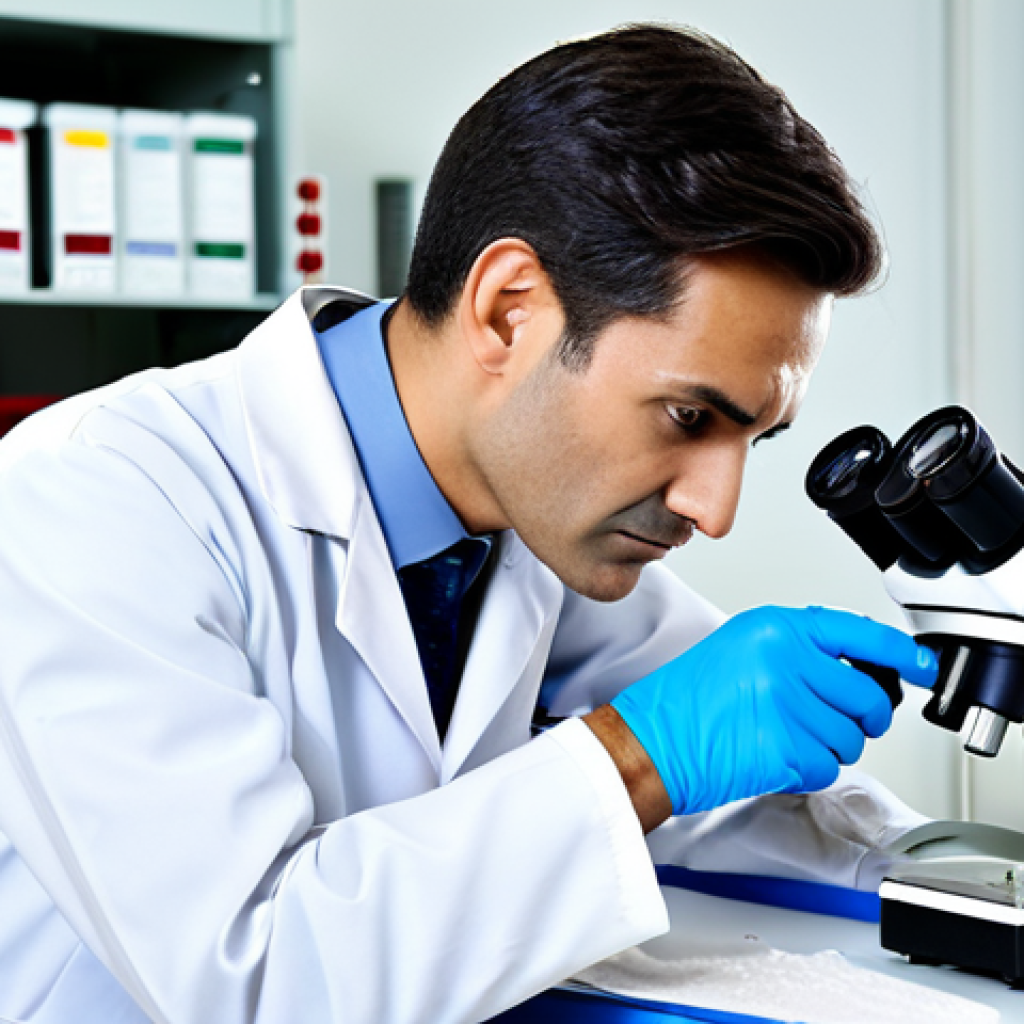 A professional textile engineer in a fully clothed lab coat, inspecting fabric samples under a microscope in a bright laboratory, appropriate attire, safe for work, perfect anatomy, natural proportions, professional.
