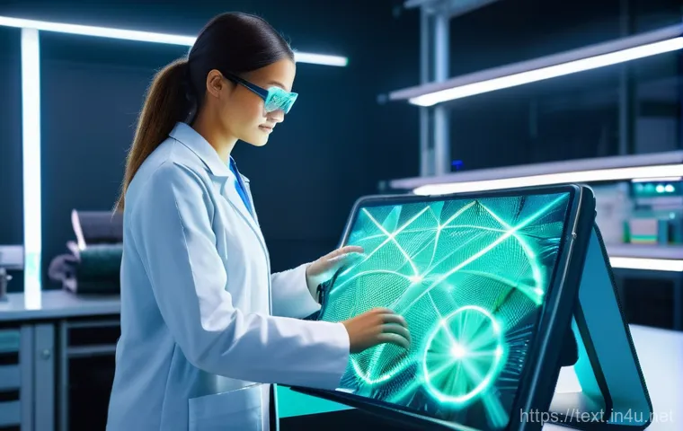 섬유기사 자격증의 효용과 미래 - A vibrant, futuristic laboratory scene where diverse textile engineers, male and female, in clean la...