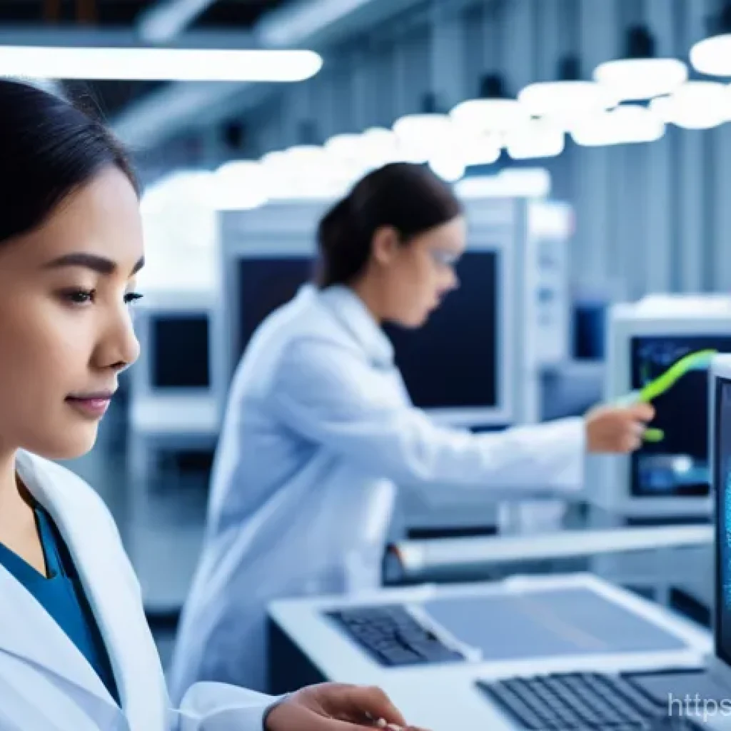 섬유기사 시험 응시 절차 - A diverse team of male and female textile engineers in a cutting-edge, brightly lit research and dev...