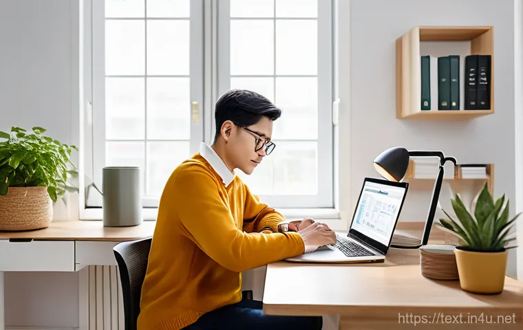 섬유기사 시험 응시 절차 - A confident and empowered young professional, dressed in smart business casual attire, standing at t...