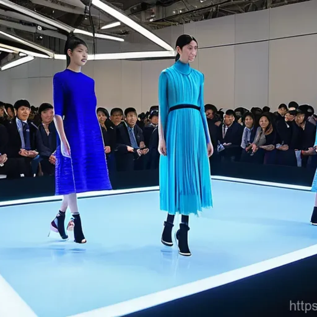 섬유기사와 품질관리 시험 - **K-Fashion and Advanced Textile Technology Display:** A modern, brightly lit exhibition hall showca...