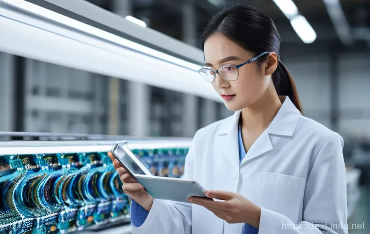 섬유기사 직무와 역할 - **Prompt:** A focused, professional female textile engineer (around 30s, East Asian appearance) in a...