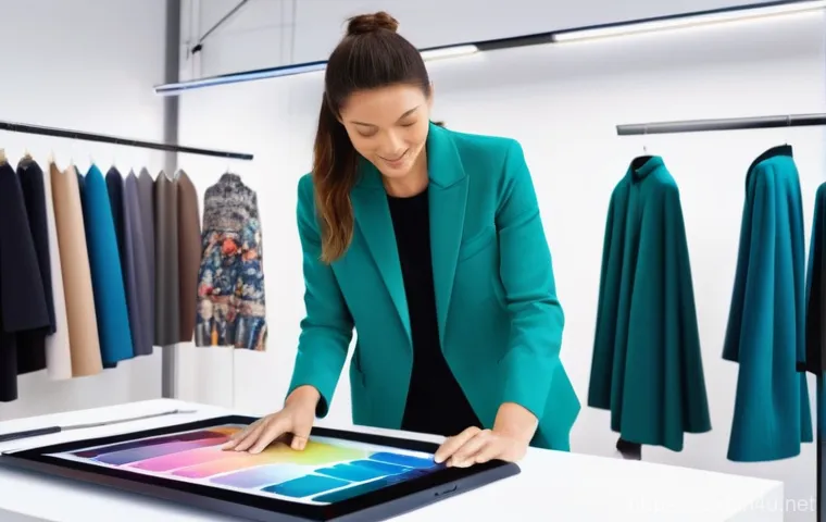 섬유기사 직무와 역할 - **Prompt:** A male textile engineer (around 40s, diverse ethnicity) in a bright, futuristic research...