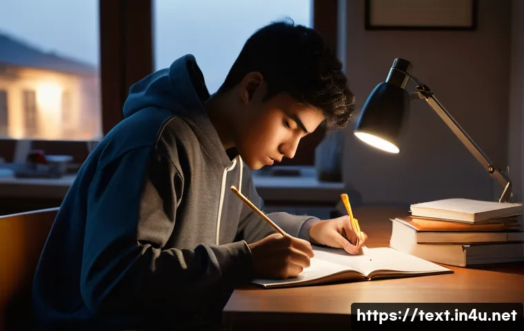 섬유기사 필기시험의 준비 전략 - **Image Prompt 1: Determined Non-Major Student Studying Late**
    A young adult, appearing to be in...