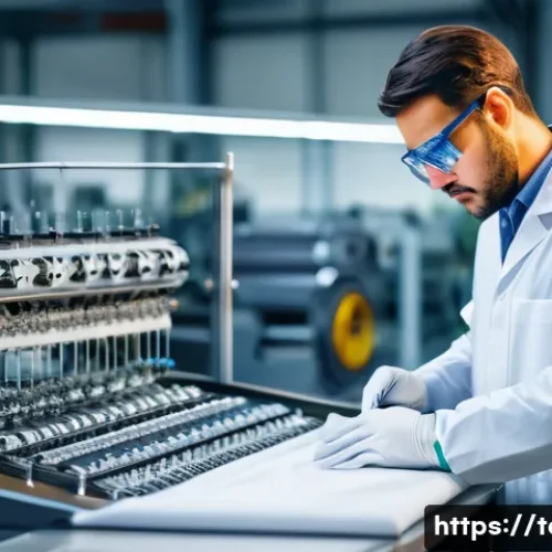 Home 17 섬유기사 이직 성공담 - A professional textile engineer in a modern industrial setting, wearing protective work attire inclu...