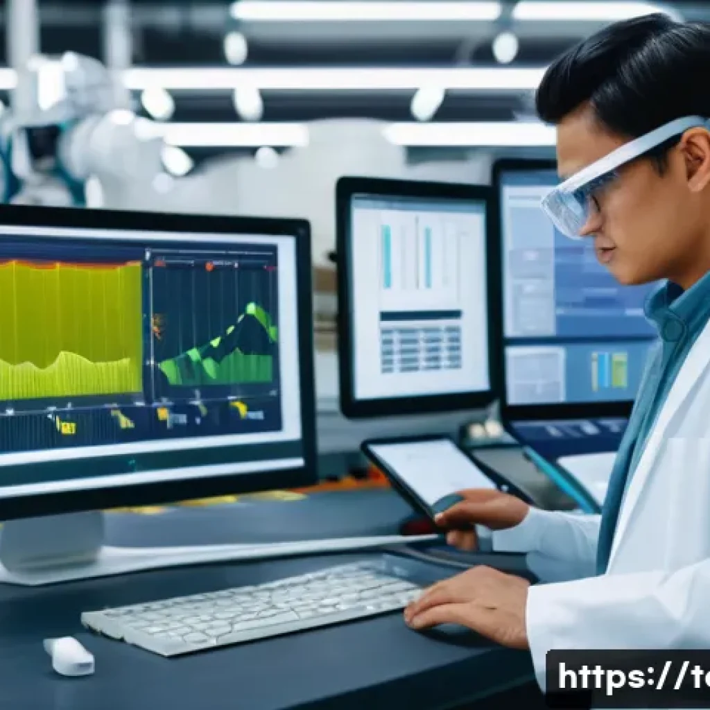 섬유기사 자격증으로 확장 가능한 직업 - A modern textile factory interior showcasing a skilled textile engineer, wearing safety glasses and ...