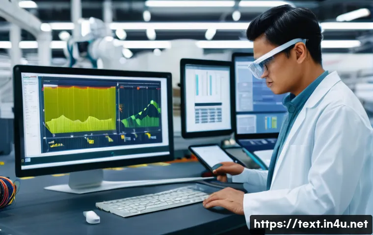 섬유기사 자격증으로 확장 가능한 직업 - A modern textile factory interior showcasing a skilled textile engineer, wearing safety glasses and ...