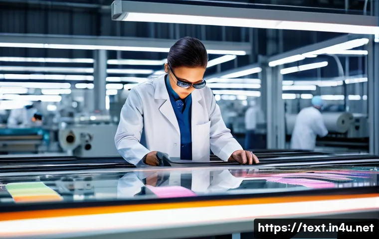 섬유기사 자격증과 유사 자격증 비교 - A professional textile engineer in a modern factory setting, wearing safety glasses and a lab coat, ...