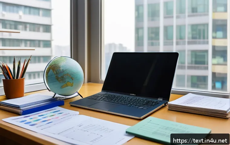 섬유기사 실기시험 대비 체크리스트 - A detailed study desk setup for a textile engineer practical exam preparation, featuring neatly orga...
