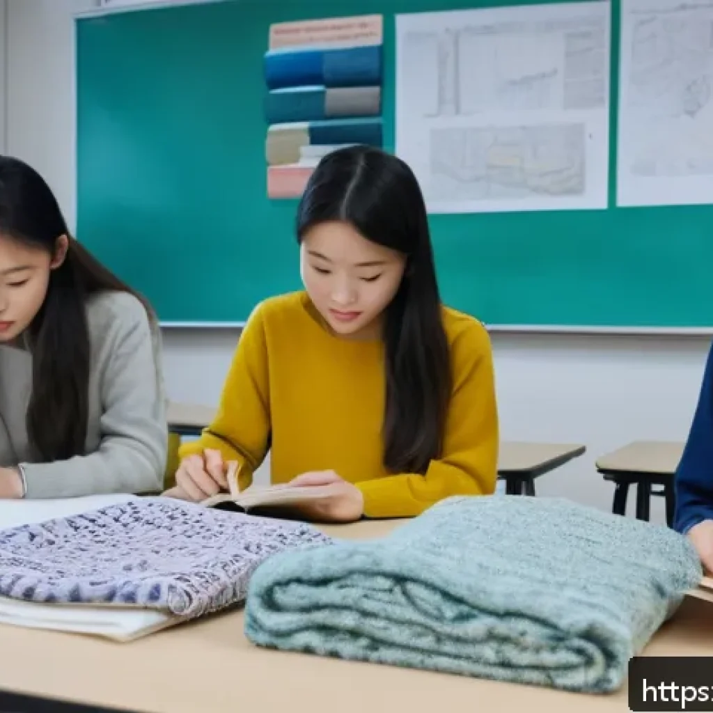 섬유기사와 시험 출제 경향 - A detailed and realistic classroom scene showing a diverse group of young adult students attentively...