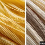 섬유기사 필기 과목별 요약 노트 - A detailed scientific illustration of natural and synthetic fibers side by side: showing close-up te...