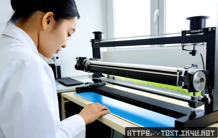 Home 17 섬유기사와 시험 준비의 중요성 - Photorealistic textile engineer in a clean materials testing laboratory, carefully examining woven f...